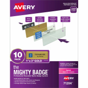 The Mighty Badge(R) by Avery Professional Reusable Name Badge System, Gold, 1" x 3" ID Badges, 10 Durable, Reusable Name Tags, 80 Inserts for Laser Printers (71204)