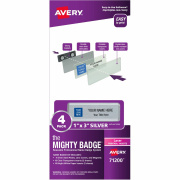 The Mighty Badge(R) by Avery Professional Reusable Name Badge System, Silver, 1" x 3" ID Badges, 4 Durable, Reusable Name Tags, 32 Inserts for Laser Printers (71200)