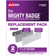 The Mighty Badge(R) by Avery Professional Reusable Name Badge System Replacement Pack, Silver, 1" x 3" ID Badges, 2 Durable, Reusable Name Tags (71202)