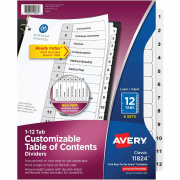 Avery Ready Index(R) 12-Tab Binder Dividers, Customizable Table of Contents, Classic White Tabs, 6 Sets (11824)