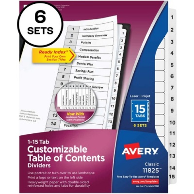 Avery 15-tab Custom Table of Contents Dividers (11825)