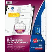 Avery Ready Index(R) 5-Tab Binder Dividers, Customizable Table of Contents, Classic White Tabs, 6 Sets (11821)
