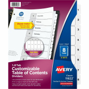 Avery Ready Index(R) 8-Tab Binder Dividers, Customizable Table of Contents, Classic White Tabs, 6 Sets (11822)
