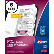 Avery Ready Index(R) A-Z Tab Binder Dividers, Customizable Table of Contents, Classic White Tabs, 6 Sets (11829)