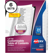 Avery Ready Index(R) 31-Tab Binder Dividers, Customizable Table of Contents, Classic White Tabs, 6 Sets (11827)