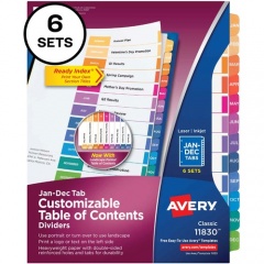Avery Ready Index 12 Tab Dividers, Customizable TOC, 6 Sets (11830)