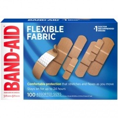 BAND-AID Flexible Fabric Adhesive Bandages, Assorted Sizes, Box of 100 Bandages (115078)