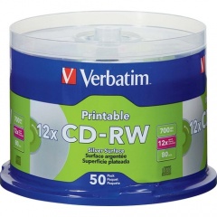 Verbatim CD-RW 700MB 12X DataLifePlus Silver Inkjet Printable with Branded Hub - 50pk Spindle (95159)