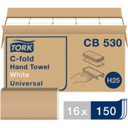 Tork C-Fold Hand Towel, White, H25, Universal, Disposable, 100% Recycled Fibers, 1-Ply, 16 x 150 Sheets - CB530