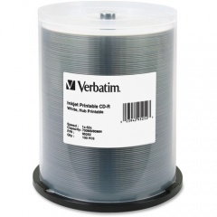 Verbatim CD-R 700MB 52X White Inkjet Printable, Hub Printable - 100pk Spindle (95252)