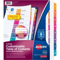 Avery Ready Index Extra-Wide Binder Dividers - Customizable Table of Contents (11163)