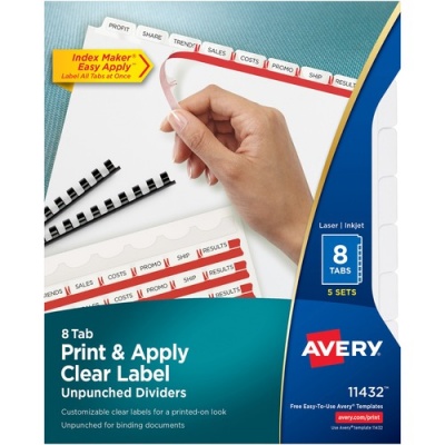 Avery Print & Apply Label Unpunched Dividers - Index Maker Easy Apply Label Strip (11432)