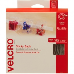 Velcro Brand Sticky Back Tape, 15ft x 3/4in Roll, White (90082)