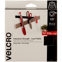 Velcro Brand Low Profile Industrial Strength Tape, 10ft x 1in Roll, Black (91100)