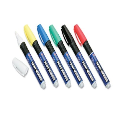 AbilityOne 7520012074167 SKILCRAFT Paint Marker, Ergonomic Rubber Grip, Medium Bullet Tip, Assorted Colors, 6/Set
