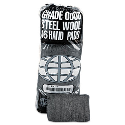 GMT Industrial-Quality Steel Wool Hand Pad, #0 Fine, Steel Gray, 16/Pack, 12 Packs/Carton (117003)