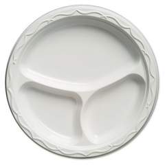 Genpak Aristocrat Plastic Plates, 10 1/4 Inches, White, Round, 3 Compartments, 125/pack (71300)