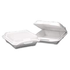 Genpak Foam Hinged Carryout Container, 1-Compartment, 9-1/4x9-1/4x3, White, 100/bag (20010)
