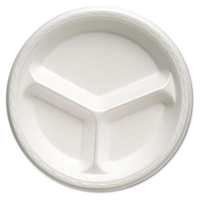 Genpak Foam Dinnerware, Plate, 3-Comp, 10 1/4" Dia, White, 125/pack, 4 Packs/carton (81300)