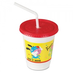 Dart Plastic Kids' Cups With Lids/straws, 12 Oz., Critter Print, 250/ct (CC12CJ5146)