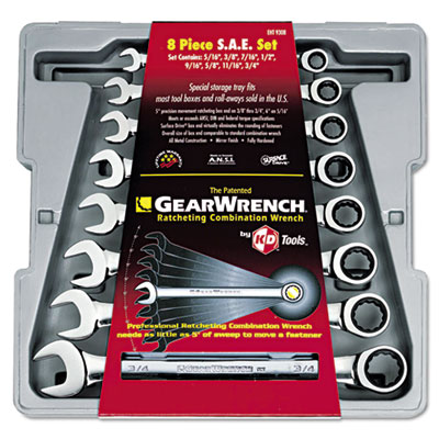 Gearwrench 8-Piece Ratcheting-Box Combo Wrench Set, Sae, 5/16" To 3/4", 12-Pt Bx (9308)