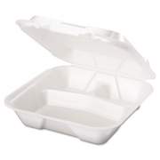 Genpak Snap It Foam Container, 3-Comp, 9 1/4 X 9 1/4 X 3, White, 100/bag, 2 Bags/carton (SN203)