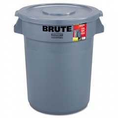 Rubbermaid Commercial Brute Container with Lid, Round, Plastic, 32 gal, Gray (863292GRA)