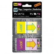 Redi-Tag Pop-Up Fab Page Flags w/Dispenser, "Look!", Purple/Yellow; Yellow/Teal, 100/Pack (72039)