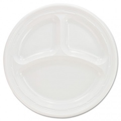 Dart Plastic Plates, 3-Compartment, 9" dia, White, 125/Pack, 4 Packs/Carton (9CPWF)