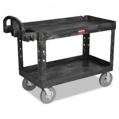 Rubbermaid Commercial Heavy-Duty 2-Shelf Utility Cart, TPR Casters, 26w x 55d x 33.25h, Black (4546BLA)