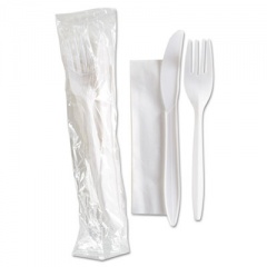 GEN Wrapped Cutlery Kit, Fork, Knife, Napkin, Polypropylene, 500/Carton (FKNKIT500)
