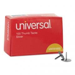 Universal Thumb Tacks, Steel, Silver, 5/16", 100/Box (51002)