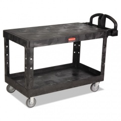 Rubbermaid Commercial Heavy-Duty 2-Shelf Utility Cart, TPR Casters, 25.25w x 54d x 36h, Black (4545BLA)