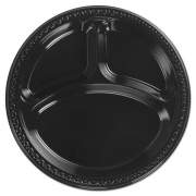 Chinet Heavyweight Plastic Plates, 10 1/4 Inch, 3-Comp, Black, Round, 125/pk, 4 Pk/ct (81430C)