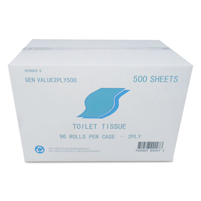 GEN SMALL ROLL BATH TISSUE, SEPTIC SAFE, 2-PLY, WHITE, 500 SHEETS/ROLL, 96 ROLLS/CARTON (VALUE2PLY500)