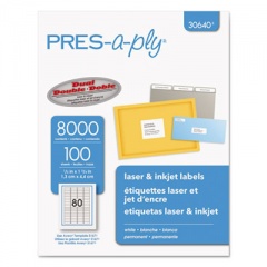 PRES-a-ply Labels, Inkjet/Laser Printers, 0.5 x 1.75, White, 80/Sheet, 100 Sheets/Pack (30640)