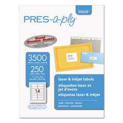 PRES-a-ply Labels, Inkjet/Laser Printers, 1.33 x 4, White, 14/Sheet, 250 Sheets/Box (30608)