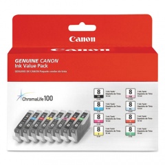 Canon 0620B015 (CLI-8) ChromaLife100+ Ink, Black/Cyan/Green/Magenta/Photo Cyan/Photo Magenta/Red/Yellow, 8/Pack