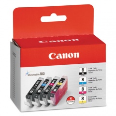 Canon 0620B010 (CLI-8) Ink, Black/Cyan/Magenta/Yellow, 4/Pack