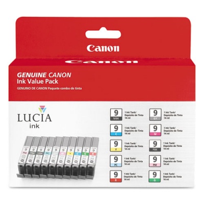 Canon 1033B005 (PGI-9) Lucia Ink, Cyan/Gray/Green/Magenta/Matte Black/Photo Black/Photo Cyan/Photo Magenta/Red/Yellow, 10/Pack