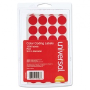 Universal Self-Adhesive Removable Color-Coding Labels, 0.75" dia., Red, 28/Sheet, 36 Sheets/Pack (40103)