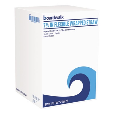 Boardwalk Flexible Wrapped Straws, 7 3/4", White, 500/pack (FSTW775W25PK)