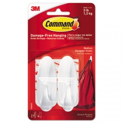 Command General Purpose Designer Hooks, Medium, 3 lb Cap, White, 2 Hooks and 4 Strips/Pack (17081ES)