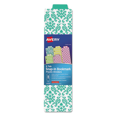 Avery Tabbed Snap-In Bookmark Plastic Dividers, 5-Tab, 11.5 x 3, Assorted Prints, 1 Set (24909)