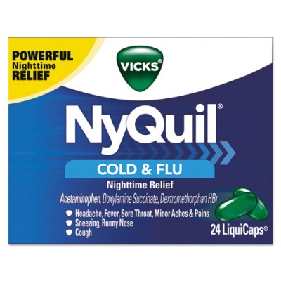 Vicks NyQuil Cold and Flu Nighttime LiquiCaps, 24/Box, 24 Box/Carton (01440)