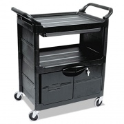 Rubbermaid Commercial Utility Cart With Locking Doors, Two-Shelf, 33.63w x 18.63d x 37.75h, Black (345700BLA)