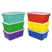 Storex Cubby Bins, Lids Included, 12.25" x 7.75" x 5.13", Assorted Colors, 6/Pack (62406E06C)