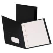 Oxford Leatherette Two Pocket Portfolio with Fasteners, 8.5 x 11, Black/Black, 10/Pack (57776)