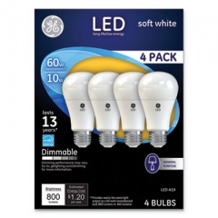 GE LED Soft White A19 Dimmable Light Bulb, 10 W, 4/Pack (67615)