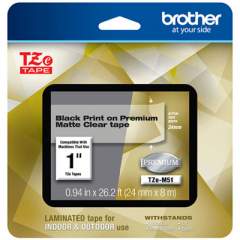 Brother TZE PREMIUM LAMINATED TAPE, 0.94" X 26.2 FT, BLACK ON CLEAR (TZEM51)